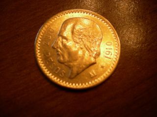 1910 Mexican 10 Pesos Gold Coin 2 photo