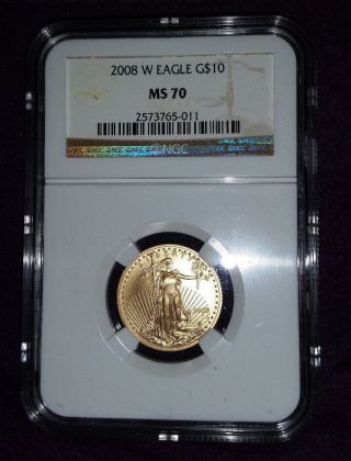 2008 - W $10 Gorgeous Gold Eagle 1/4 Oz.  Ngc Ms 70 photo