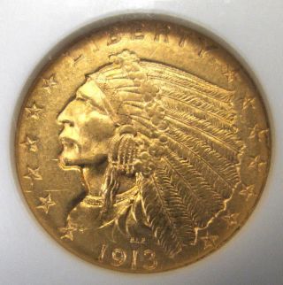 1913 United States $2.  5 Indian Head Gold Quarter Eagle Ngc Ms62 photo