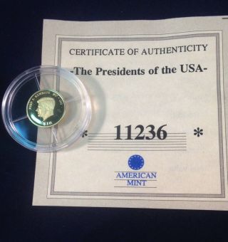 American 14k.  5 Gram Solid Gold Coin: Presidents Of Usa - John F.  Kennedy photo