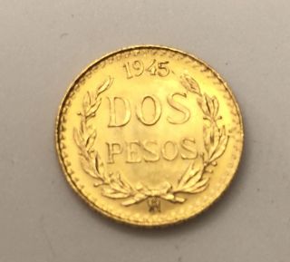 1945 Mexico 2 Pesos Gold Coin.  900 photo