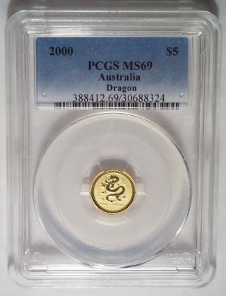 2000 Australia Gold Dragon $5 Pcgs Ms69 1/20 Oz Rare Australian Lunar Series 1 photo