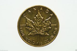 Canada 1989 1/2oz 9999 Pure Gold Maple Leaf $20 In Almost Uncirculated photo