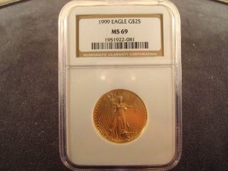 1999 1/2ozt.  G$25 Gold American Eagle - Ngc Ms69 photo