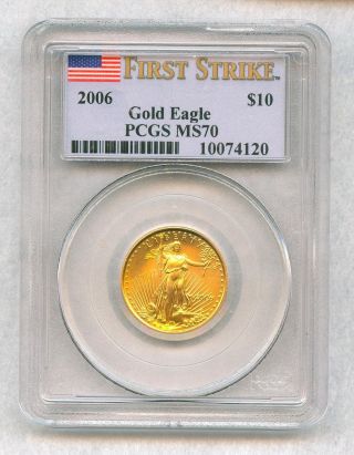 2006 $10 Gold American Eagle Pcgs Ms70 First Strike 1/4 Oz photo