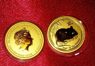 2008 1/20 Oz Gold Year Of The Mouse Lunar Coin (series Il) photo