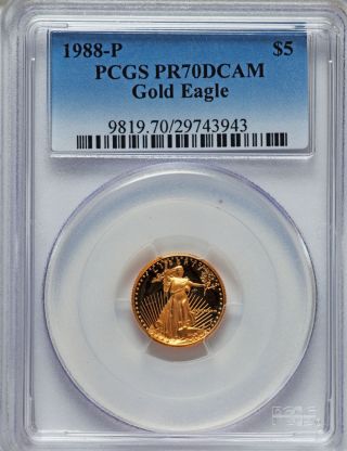 1988 - P G$5 Tenth - Ounce Gold Eagle Pr70 Deep Cameo Pcgs - Give Gold This Christmas photo