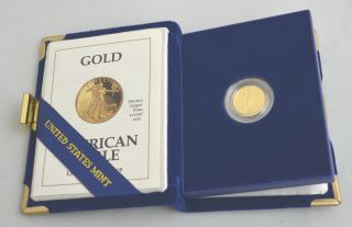 1992 P 1/10 Oz $5 Gold American Eagle Proof W/box &.  999 Fine Gold Coin photo