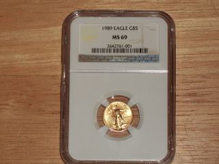 1989 Ngc Ms 69 $5 1/10 Gold American Eagle photo