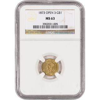 1873 Us Gold $1 Indian Princess Head - Open 3 - Ngc Ms63 photo