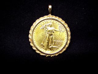 1987 $25 Dollar Gold Eagle Coin Pendant 1/2 Oz Fine Gold 14 Kt Rope Bezel photo