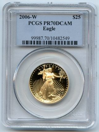 2006 - W $25 Gold American Eagle Pcgs Pr70dcam 1/2 Oz Fine Gold Hucky photo