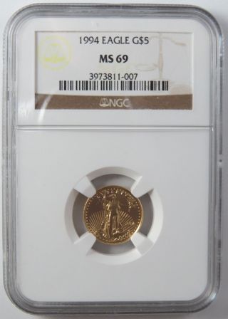 1994 1/10 Oz $5 American Gold Eagle Ngc Ms 69 photo
