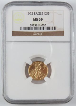 1992 1/10 Oz $5 American Gold Eagle Ngc Ms 69 photo