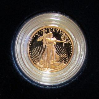 2001 - W $5 Gold American Eagle Proof Gae 1/10 Oz.  Bullion Coin W/ Box & photo