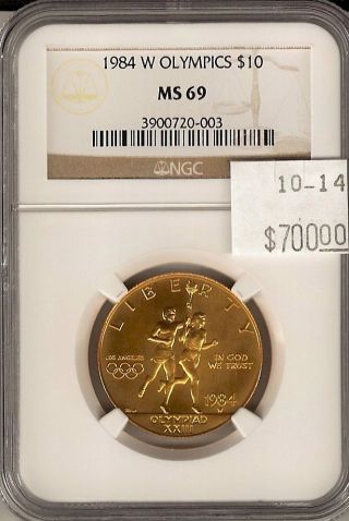 1984 W Olympics Commemorative 10 Dollar Gold Ms 69 Ngc Certified photo