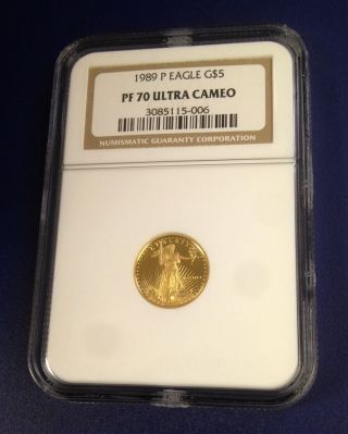 1989 - P Gold Eagle Proof $5 Coin Ngc Pf 70 Ultra Cameo Uc Beauty Great Xmas Gift photo