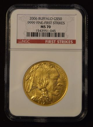 2006 American Gold Buffalo (1 Oz) $50 Ngc Ms70 First Strikes Certified Bullion photo