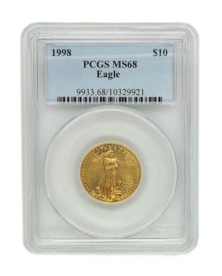 1998 $10 Pcgs Ms68 1/4 Oz,  Gold American Eagle Coin photo