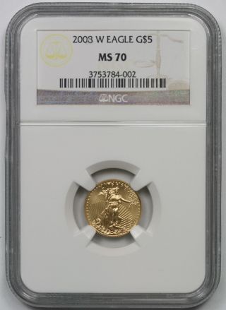 2008 - W Burnished Gold Eagle $5 Tenth - Ounce Ms 70 Ngc 1/10 Oz.  Fine Gold photo