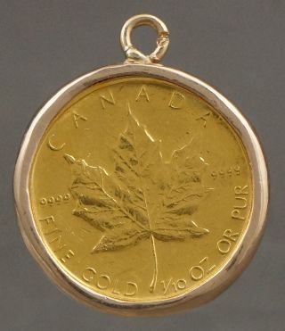 Rare 1982 Canada $5 Maple Leaf 1/10 Oz.  9999 Fine Gold Coin W/ 14k Bezel Pendant photo