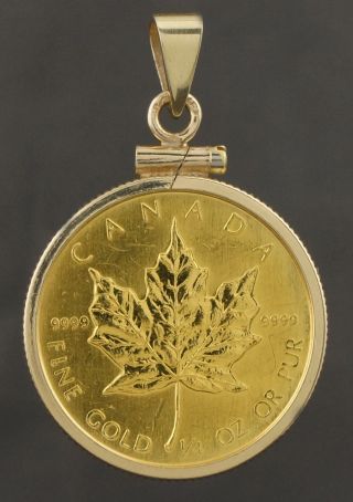Rare 1983 Canada $10 Maple Leaf 1/4 Oz.  9999 Fine Gold Coin W/ 14k Bezel Pendant photo