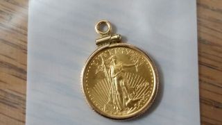 1/10 - Oz American Eagle $5 Gold Coin With1/20 12kt Gold Plated Bezel - - H2127 photo