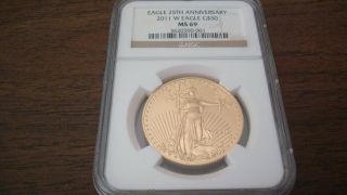 2011 - W $50 25th Anniversary Gold American Eagle Ms69 Ngc photo