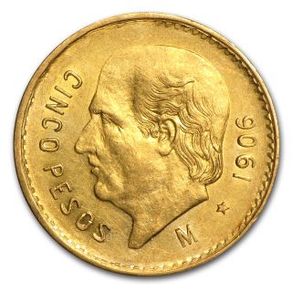 1906 Mexican 5 Pesos Gold Coin - Extra Fine - Sku 85495 photo