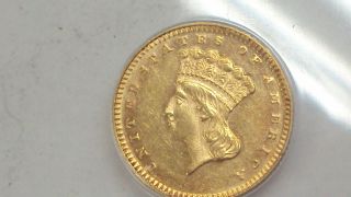 Coinhunters - 1873 Open 3 Indian Princess Head $1 Gold Coin - Anacs Au55 photo