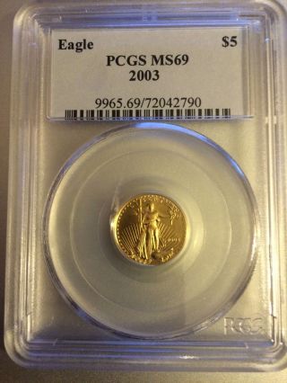2003 American Gold Eagle $5 1/10th Oz.  Pcgs Ms69 9965.  69/72042790 photo