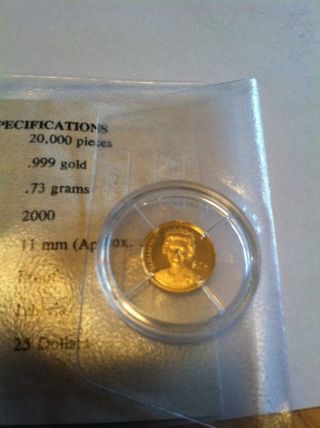 Queen Elizabeth Ii.  999 Gold $25 Commemorative Coin 2000 Liberia Proof 20k photo