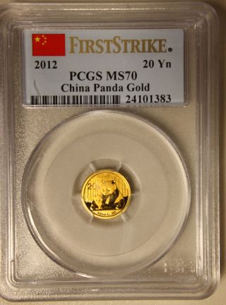 2012 First Strike 20 Yn 1/20 Oz Gold Panda Pcgs Ms70.  Rare Chinese Gold Coin photo
