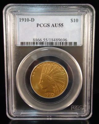 1910 D $10 Gold Indian Head Eagle Au 55 Pcgs Low Opening Bid photo