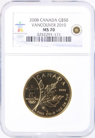 2008 Canada Gold Maple For Vancouver 2010 Winter Olympics Pcgs Ms 70 photo