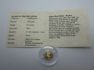 Indian Head Dollar State (small Gold Coin).  5 Grams Gold photo