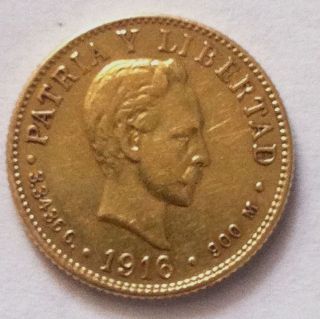 1916 Gold Dos Pesos Patria Y Libertad Bu Rare photo