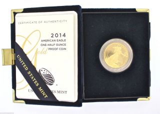 2014.  5 Oz $25 W Proof Gold American Eagle W/ Box & Proof Uncirculated photo