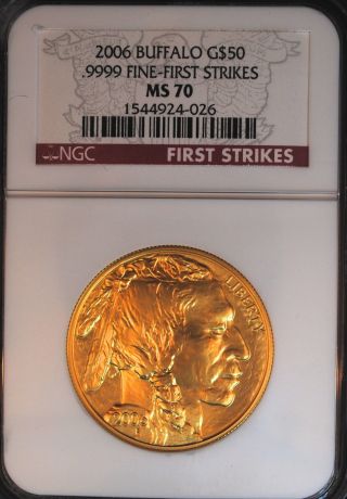 2006 American Gold Buffalo (1 Oz) $50 Ngc Ms70 First Strikes Certified Bullion photo
