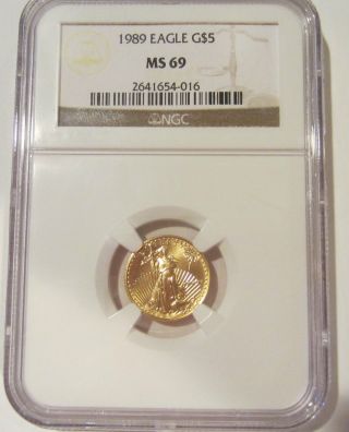 1989 $5 1/10 Oz Gold American Eagle Ngc Ms69,  Better Date Mcmlxxxix photo
