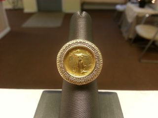 Stunning 14kt Gold Ring W/1993 1/10 Oz.  Gold American Eagle Coin 9.  8g Ttw. photo