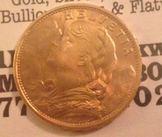 1949 Swiss Helvetia 20 Franc Gold Coin photo