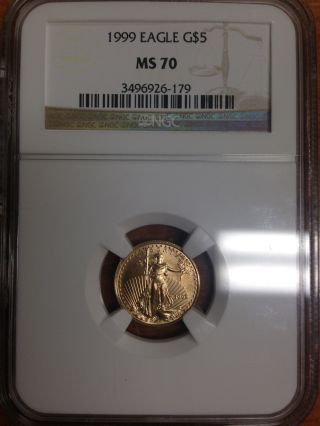 1999 Gold Eagle $5 Ms70 Ms 70 Ms - 70 Ngc Graded photo