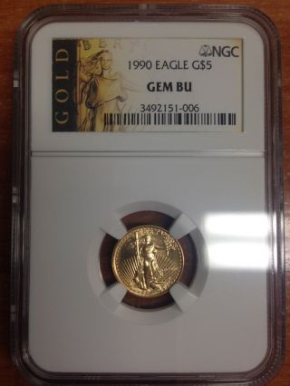 1990 Gold Eagle $5 Gem Bu Ngc Graded photo