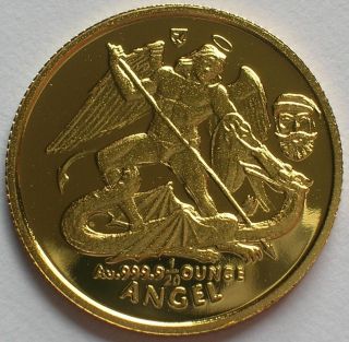 1995 Isle Of Man Gold Proof 1/20 Angel Coin With Father Christmas Privy Mark photo
