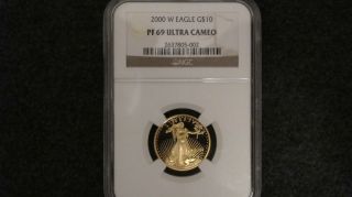 2000 W American Eagle - 1/4 Oz $10 Gold Proof - Ngc Certified - Pf69 Ultra Cameo photo