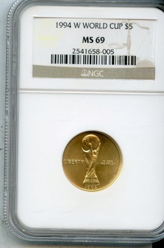 1994 W World Cup Five Dollar Gold Gem Ngc Ms 69 photo