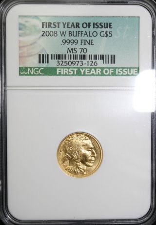2008 W $5 Gold Buffalo.  9999 Ngc Ms 70 First Year Of Issue 684 - 037 Box & photo