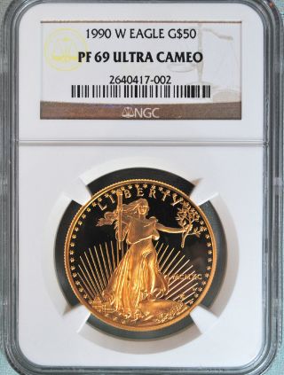 1990 W $50 Gold American Eagle 1 Ounce Proof Coin Ngc Pr 69 Ultra Cameo Proof photo