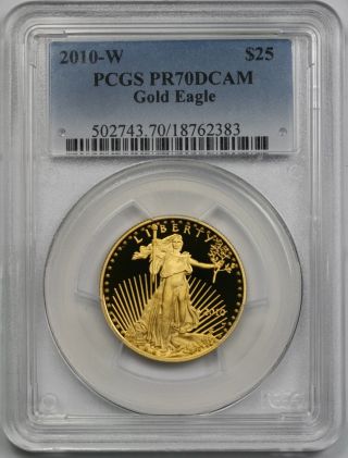 2010 - W Gold Eagle Half - Ounce $25 Pr 70 Dcam Deep Cameo Pcgs 1/2 Oz Fine Gold photo